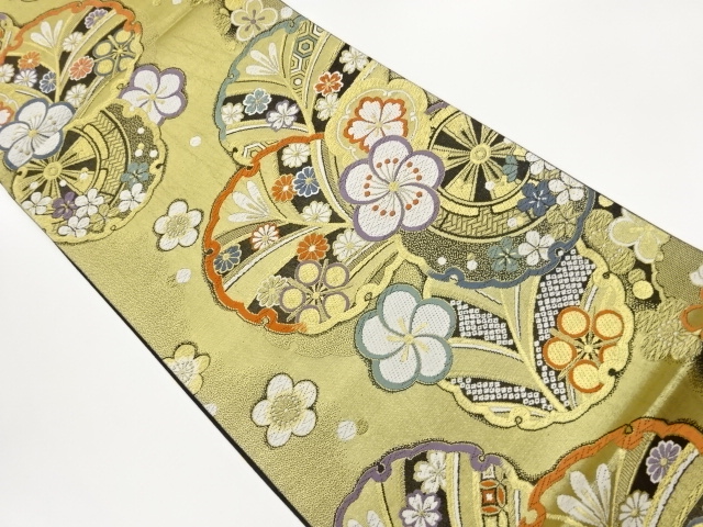 JAPANESE KIMONO / FUKURO OBI / SILK / WOVEN SNOWFLAKE & FLOWERS & PINE & GENJIGURUMA